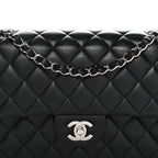 Lambskin Quilted Medium Double Flap Black