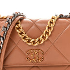 Lambskin Quilted Chanel 19 Wallet On Chain WOC Brown