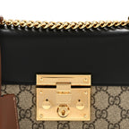GG Supreme Monogram Calfskin Small Padlock Shoulder Bag Beige Black Cuir
