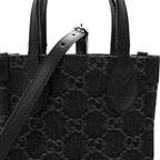 Denim Cuoio Harness GG Monogram Mini Ophidia Tote Bag  Black Medium Grey