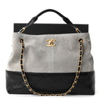 Suede Calfskin Shiny Lambskin Quilted Small Coco Base Shopping Bag Grey Black