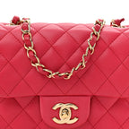 Lambskin Quilted Mini Square Flap Dark Pink