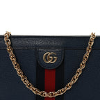 Textured Calfskin Web Medium Ophidia Chain Shoulder Bag Blue Agata