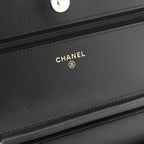 Lambskin Quilted Enamel CC Wallet On Chain WOC Black