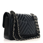 Lambskin Chevron Quilted Small Double Flap Black