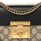 GG Supreme Monogram Calfskin Small Padlock Shoulder Bag Beige Black Cuir