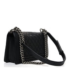 Calfskin Quilted Metal Embellished Paris Dallas Medium Boy Flap Black