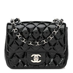 Patent Calfskin Quilted Mini Square Flap Black