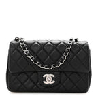 Lambskin Quilted Mini Rectangular Flap Black