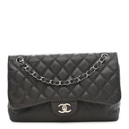 Caviar Quilted Jumbo Double Flap Grey
