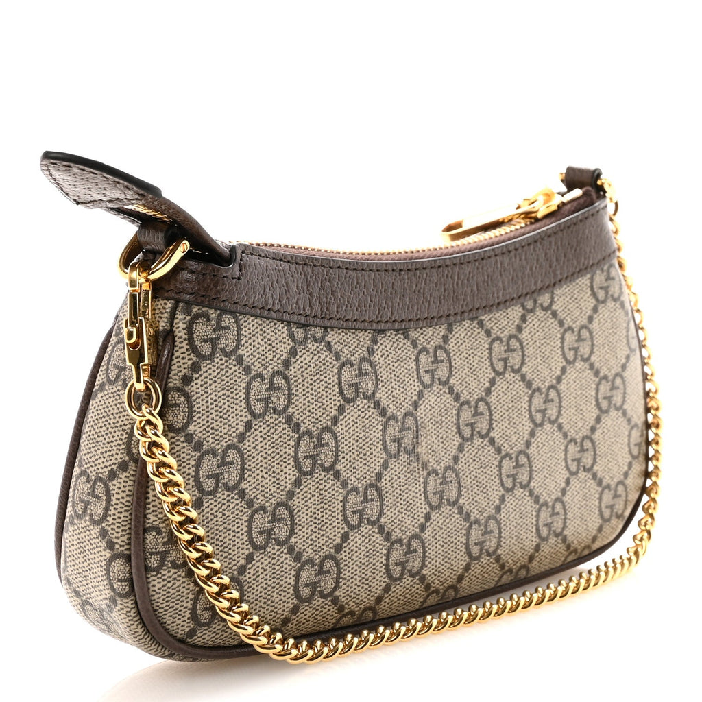 GG Supreme Monogram Textured Dollar Calfskin Mini Ophidia Chain Bag Beige Ebony