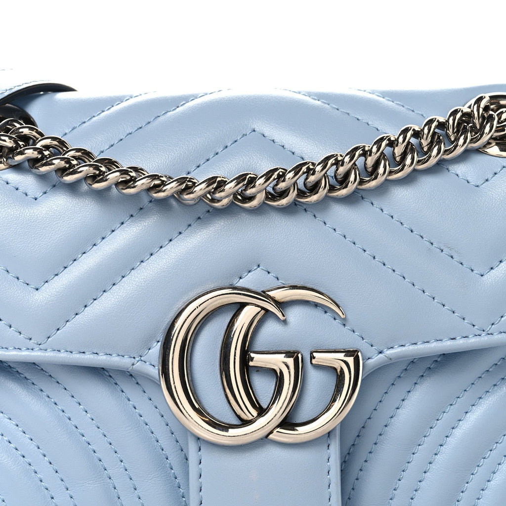 Calfskin Matelasse Mini GG Marmont Shoulder Bag Porcelain Light Blue