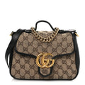 Monogram Azalea Calfskin Matelasse Diagonal Mini GG Marmont Top Handle Shoulder Bag Beige Ebony Black