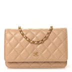 Caviar Quilted Wallet on Chain WOC Beige