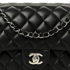 Lambskin Quilted Medium Double Flap Black