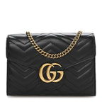 Calfskin Matelasse GG Marmont Chain Wallet Black