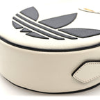 X ADIDAS Textured Dollar Calfskin Web Trefoil Logo Small Ophidia Round Shoulder Bag Off White Black