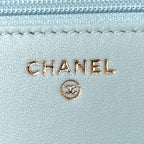 Lambskin Quilted Trendy CC Wallet On Chain WOC Light Blue