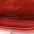 Caviar Quilted Medium Double Flap Light Red