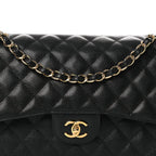 Caviar Quilted Jumbo Double Flap Black