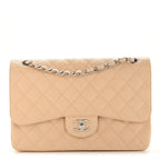 Caviar Quilted Jumbo Double Flap Beige Clair