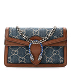 New Denim GG Monogram Dollar Calfskin Enamel Super Mini Dionysus Shoulder Bag Blue Tea Cuir Epilog Electric Blue