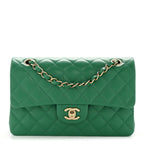 Caviar Quilted Small Double Flap Green