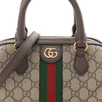 GG Supreme Monogram Textured Dollar Calfskin Web Mini Ophidia Top Handle Bag Beige Ebony New Acero
