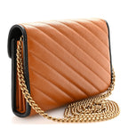 Vintage Effect Calfskin Matelasse Diagonal Torchon GG Marmont Chain Wallet Cognac