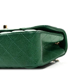 Metallic Caviar Quilted Mini Rectangular Flap Green