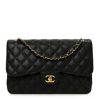 Caviar Quilted Jumbo Double Flap Black