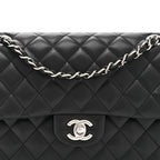Lambskin Quilted Medium Double Flap Black