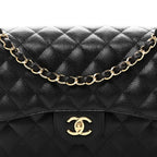 Caviar Quilted Jumbo Double Flap Black
