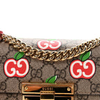 GG Supreme Monogram Apple Small Padlock Shoulder Bag Beige Multicolor Lobster Red