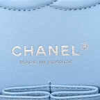 Denim Quilted Medium Double Flap Light Blue