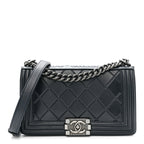 Calfskin Embossed Medium Paris Salzburg Boy Flap Navy