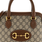 GG Supreme Monogram Azalea Calfskin Small Horsebit 1955 Top Handle Bag Beige Ebony Brown Sugar