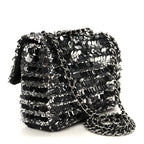 Sequin Camellia Small Single Flap Silver Black