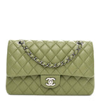 Lambskin Quilted Medium Double Flap Green