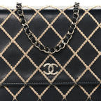 Calfskin Diamond Stitch Wallet On Chain WOC Black