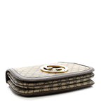 GG Supreme Monogram Textured Dollar Calfskin Web Medium Blondie Top Handle Shoulder Flap Bag Beige Ebony New Acero