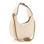 Calfskin Matelasse Chevron Mini GG Marmont Half Moon Hobo Mystic White