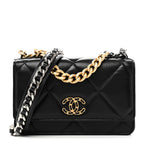 Lambskin Quilted Chanel 19 Wallet On Chain WOC Black