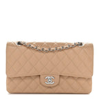 Caviar Quilted Medium Double Flap Beige