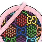 GG Supreme Monogram Psychedelic Round Shoulder Bag Black Multicolor Sugar Pink