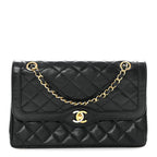 Lambskin Quilted Medium Double Flap Bag Black