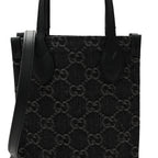 Denim Cuoio Harness GG Monogram Mini Ophidia Tote Bag Black Medium Grey