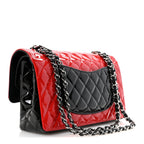 Patent Calfskin Quilted Bi-Color Medium Double Flap Black Red