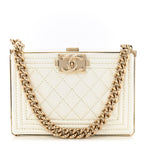 Patent Calfskin Boy Minaudiere White