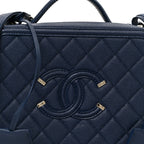 Caviar Quilted Medium CC Filigree Vanity Case Navy